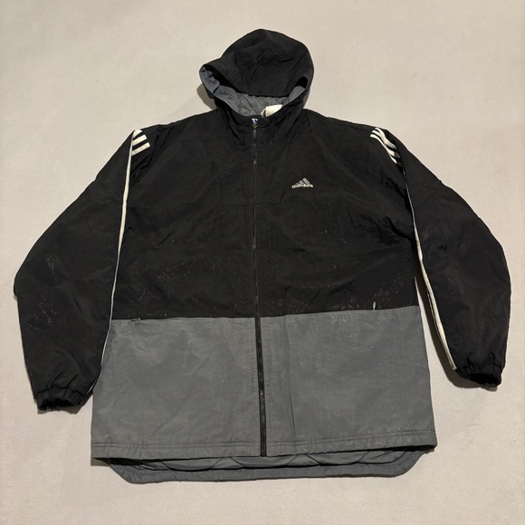 adidas Other - Vintage Adidas Parka Jacket Large Black Gray‎ Embroidered Quilted Nylon Shell